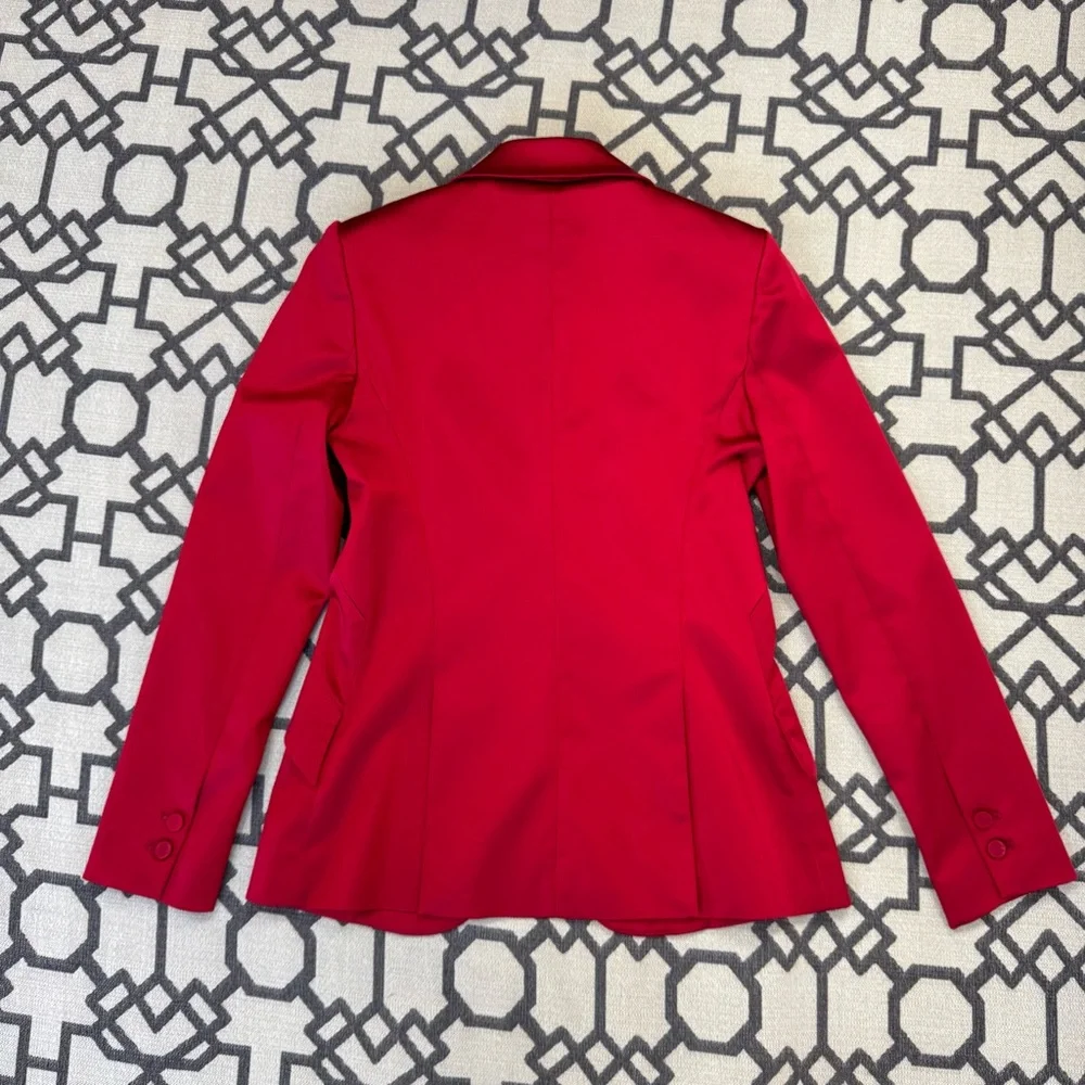 L’Agence Chamberlain Dark Tango Red Satin Single Breasted V Neck Blazer Sz 2